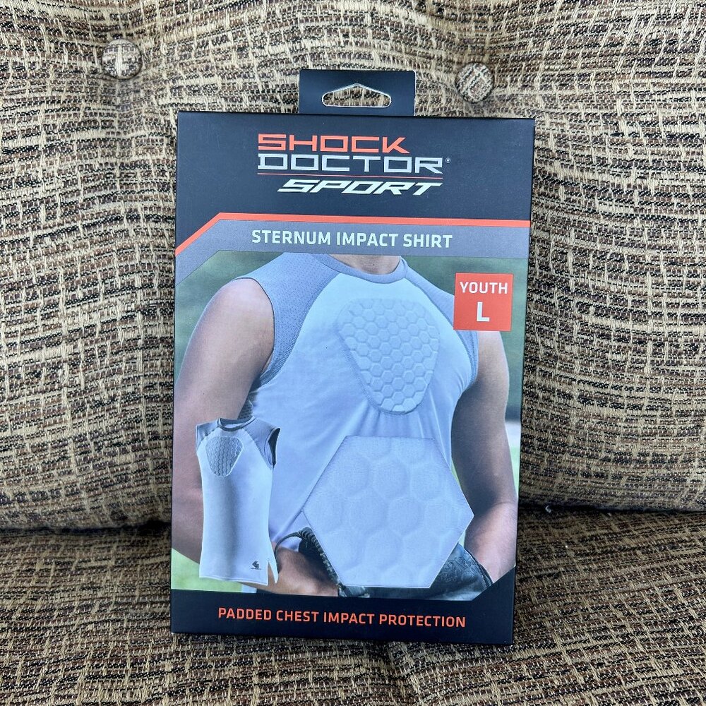 SHOCK DOCTOR Youth L padded chest sternum football baseball white shirt NEW
